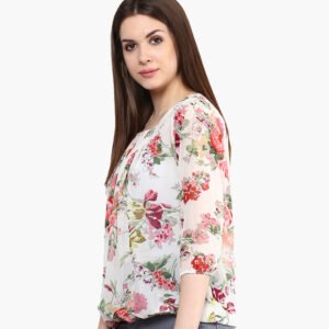 Women Off White Printed Blouson Top