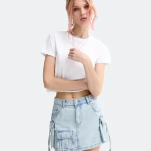 Denim Cargo Mini Skirt